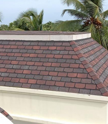 Комбинация гонтов гибкой черепицы серии PREMIUM из коллекции ЖЕНЕВА, цветов Изюм и Чили - 1